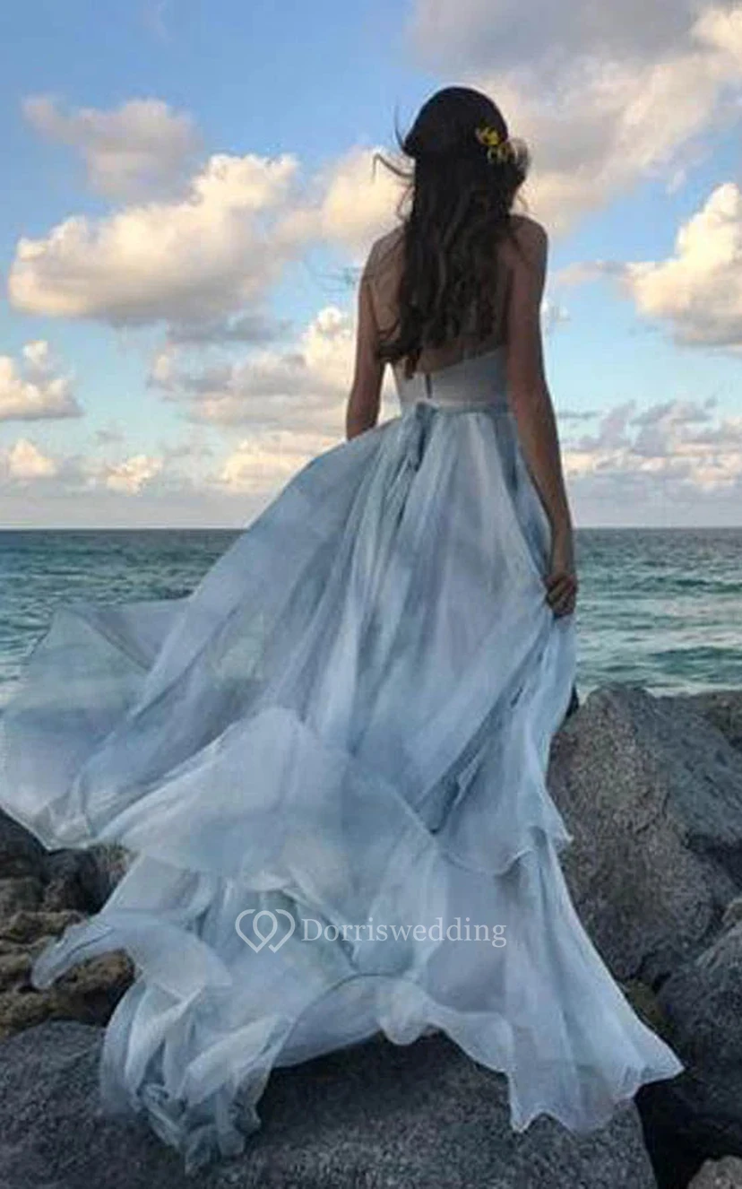 Strapless Blue Empire Chiffon Pleated Floor-length Dress view 5