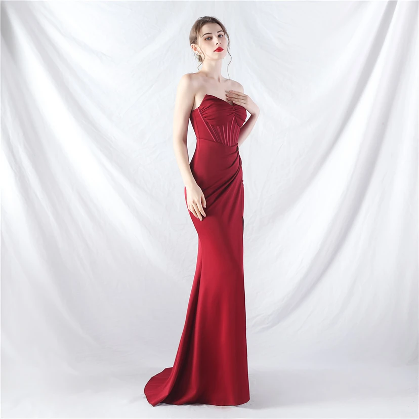 Vestido de noche de satén de alta gama con cola vertical pequeña y chaleco de espina de pescado de estilo palacio, de gran resistencia y cintura ajustada. view 22