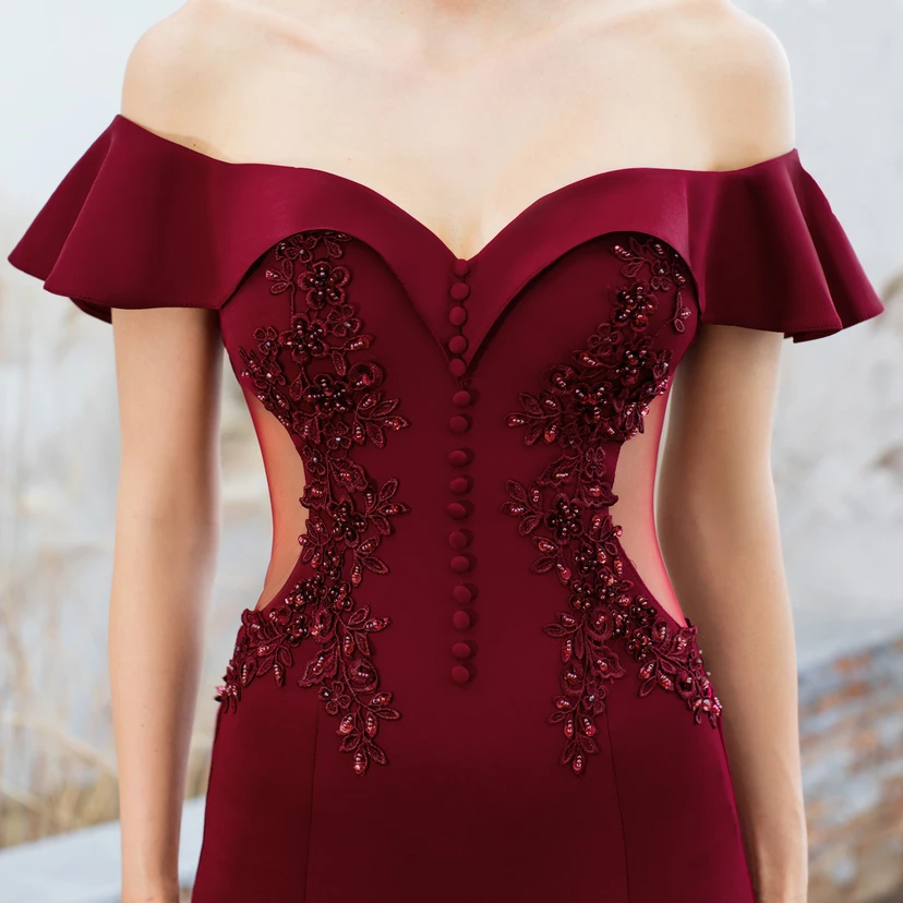 Robe de mariée longue rouge asymétrique à une épaule, coupe sirène, idéale pour un banquet ou une soirée de mariage. view 13