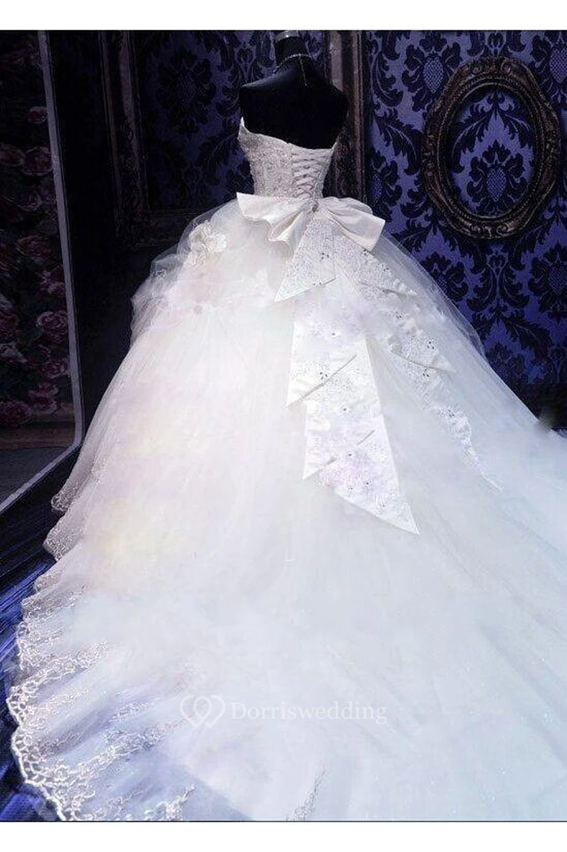 Gorgeous Ball Gown Beadings Wedding Dress Court Train Bowknot view 6