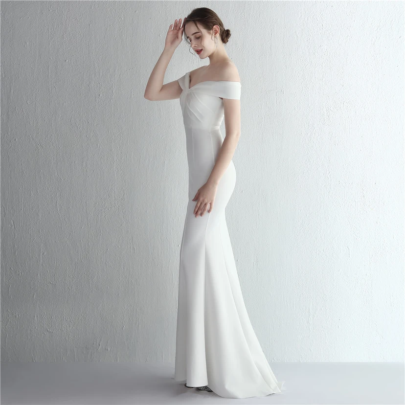 Vestido largo de satén ajustado de un solo hombro para cenas de celebridades, con falda de cola de pez ajustada, vestido de exhibición para modelos de autos de boda view 19