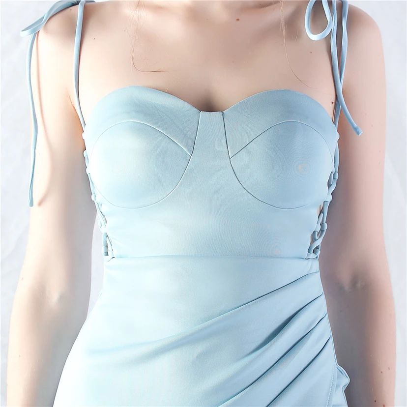 Vestido de noche de satén con cintura y orejas fijas, nueva tendencia, con dos métodos de atado de cuerda. view 48