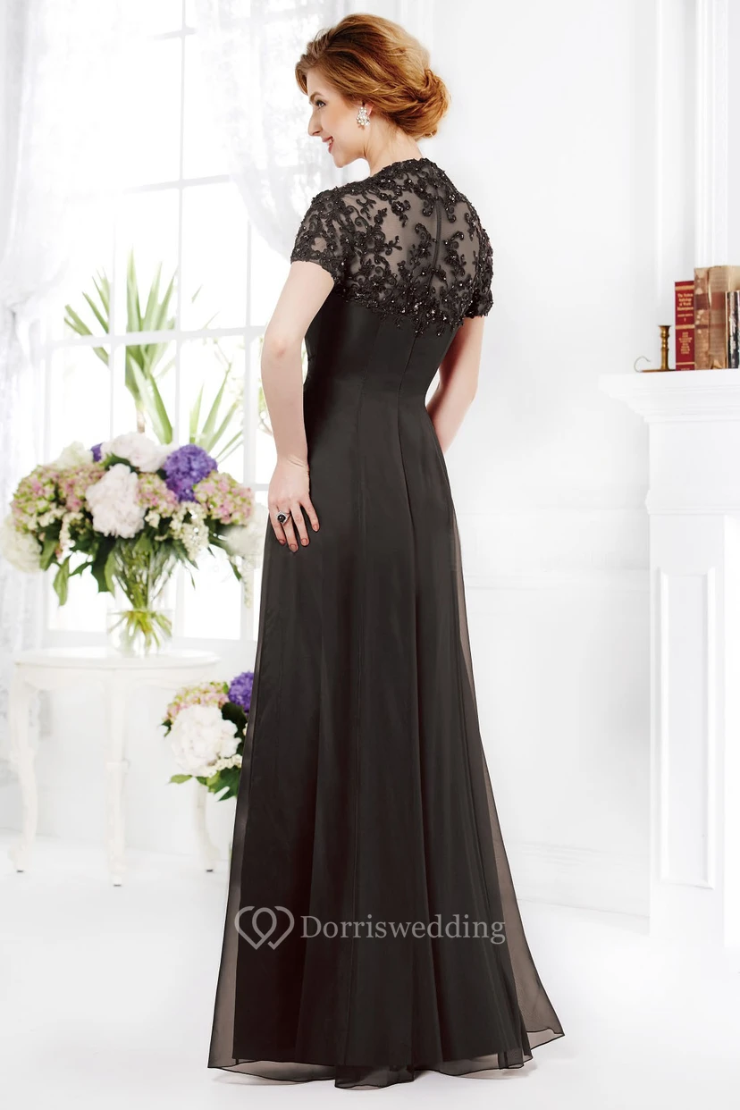 Kurzärmeliges A-Linien-Kleid für die Mutter der Braut mit Rüschen und eckigem Ausschnitt view 2