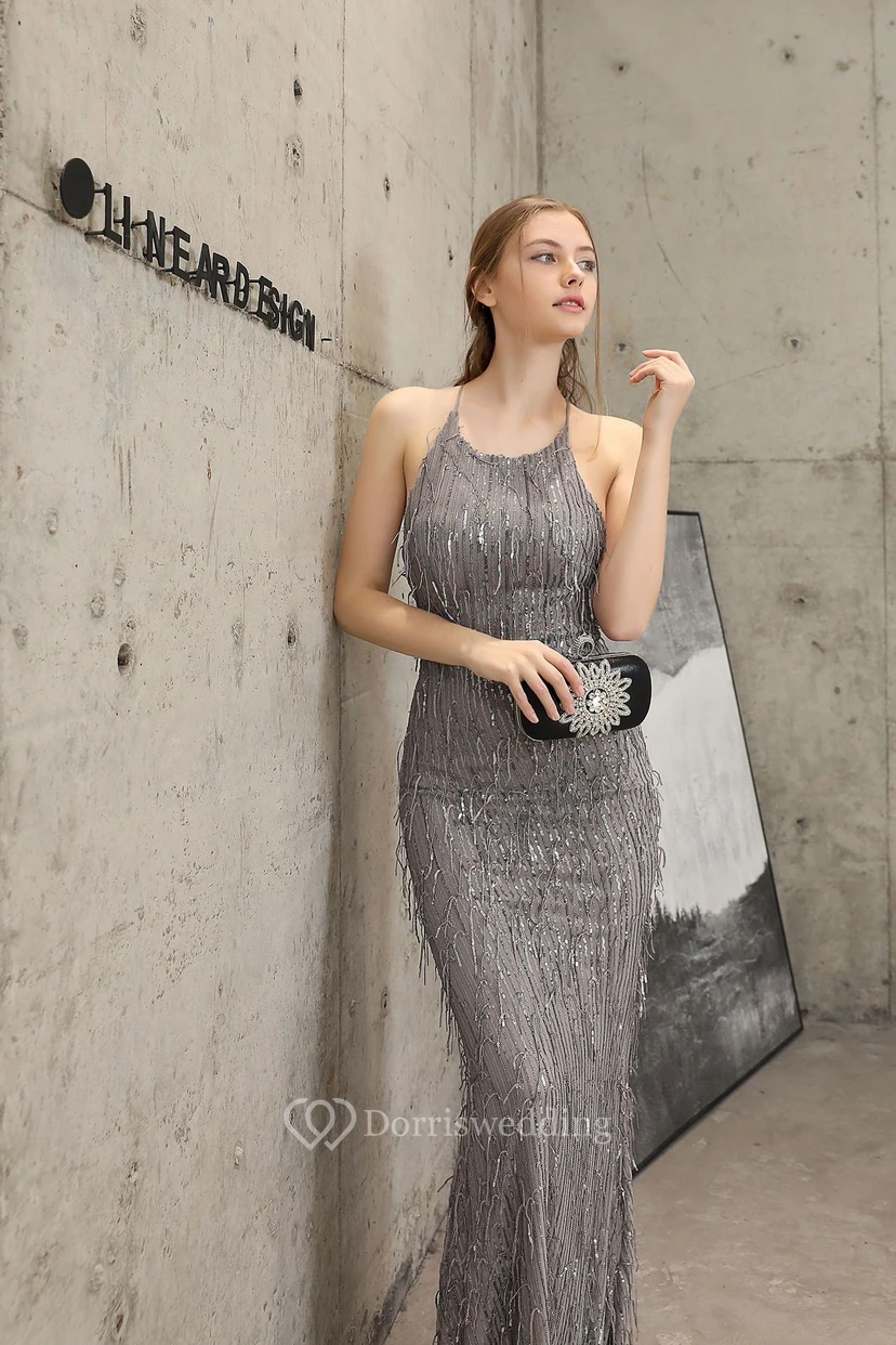 Vestido de noche elegante con borla de hilo de seda de poliéster y lentejuelas estilo cola de pez para banquetes, reuniones y eventos. Ideal para anfitriones. Modelo de coche. Otoño. view 28