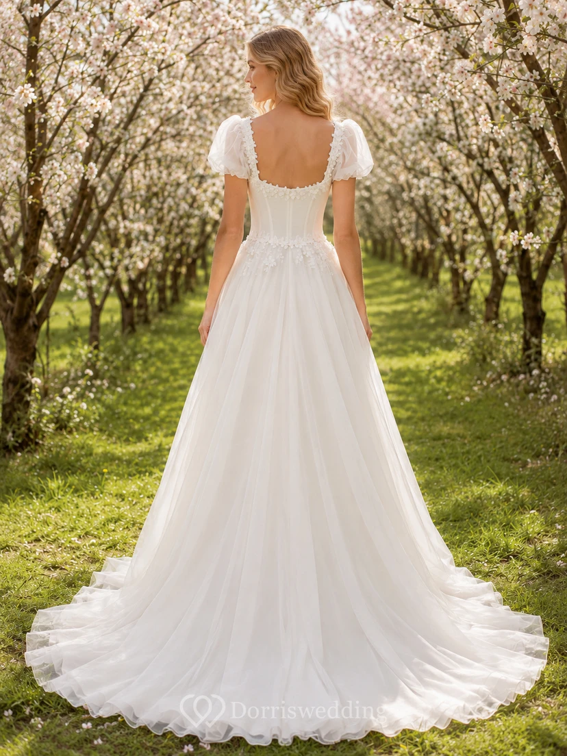 Brautkleid aus Organza in A-Linie mit eckigem Ausschnitt und Puffärmeln aus der Serie Orchard view 2