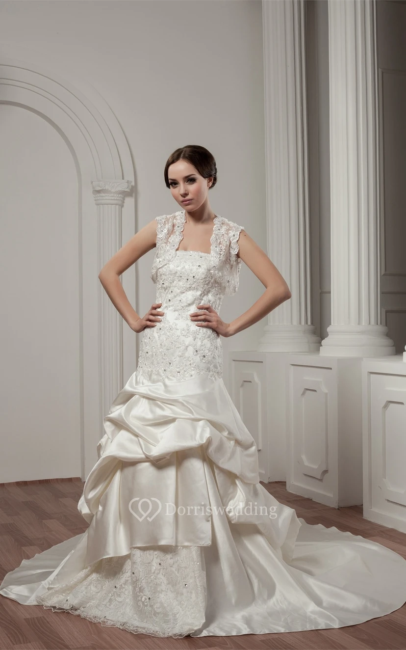 Long-Sleeve Lace Pick-Up Bolero and Dress With Beading view 5