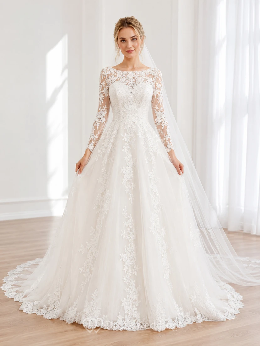 Long Sleeve Lace Ball Gown Studio Wedding Dress