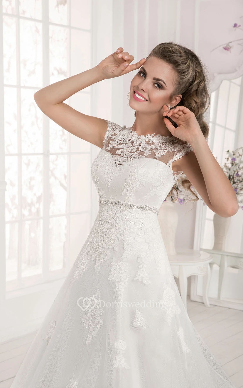 Crystal Detailing Cap Sleeve Heart Back Applique Dress view 2