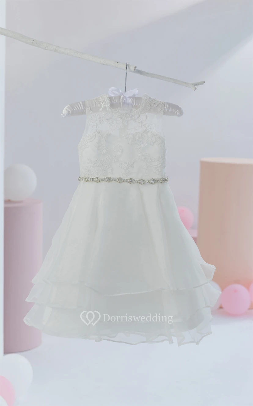 Adorable Short A-line Lace Beaded First Communion Flowergirl Dress video preview