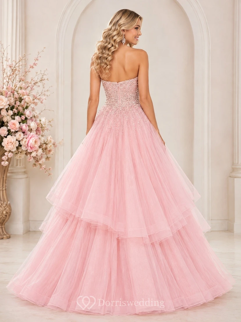 Prinzessinnen-Trägerloses Ballkleid mit Herzausschnitt, aus Tüll und Lagen view 2