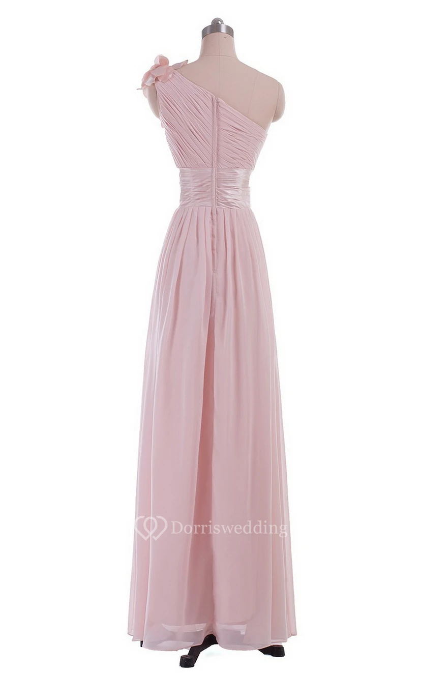 Einseitig schulterfreies Empire-Chiffonkleid mit Blume view 4