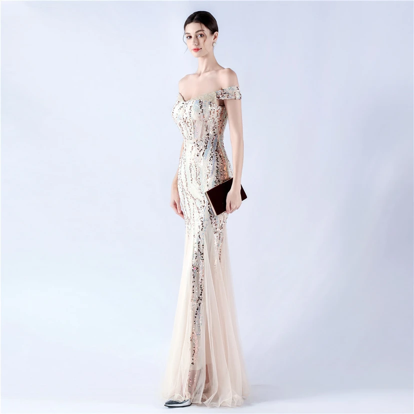 Craft Beading Mesh Sequins Evening Dress Annual Meeting Performance Host view 12