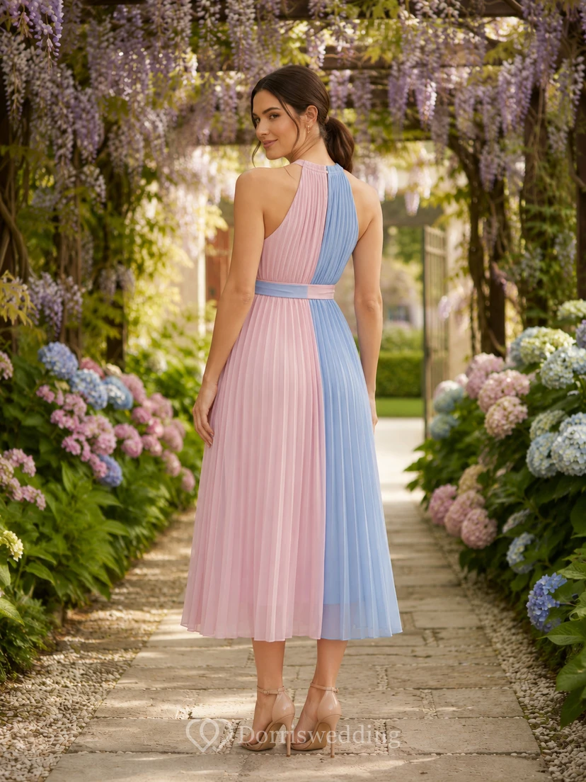 Pastel One Shoulder Pleated Maternity Gender Reveal Midi Dress view 2