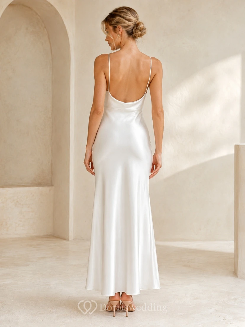 Einfaches, lässiges Etuikleid für Strand und Freizeit, weißes Cocktailkleid mit Wasserfallausschnitt view 2