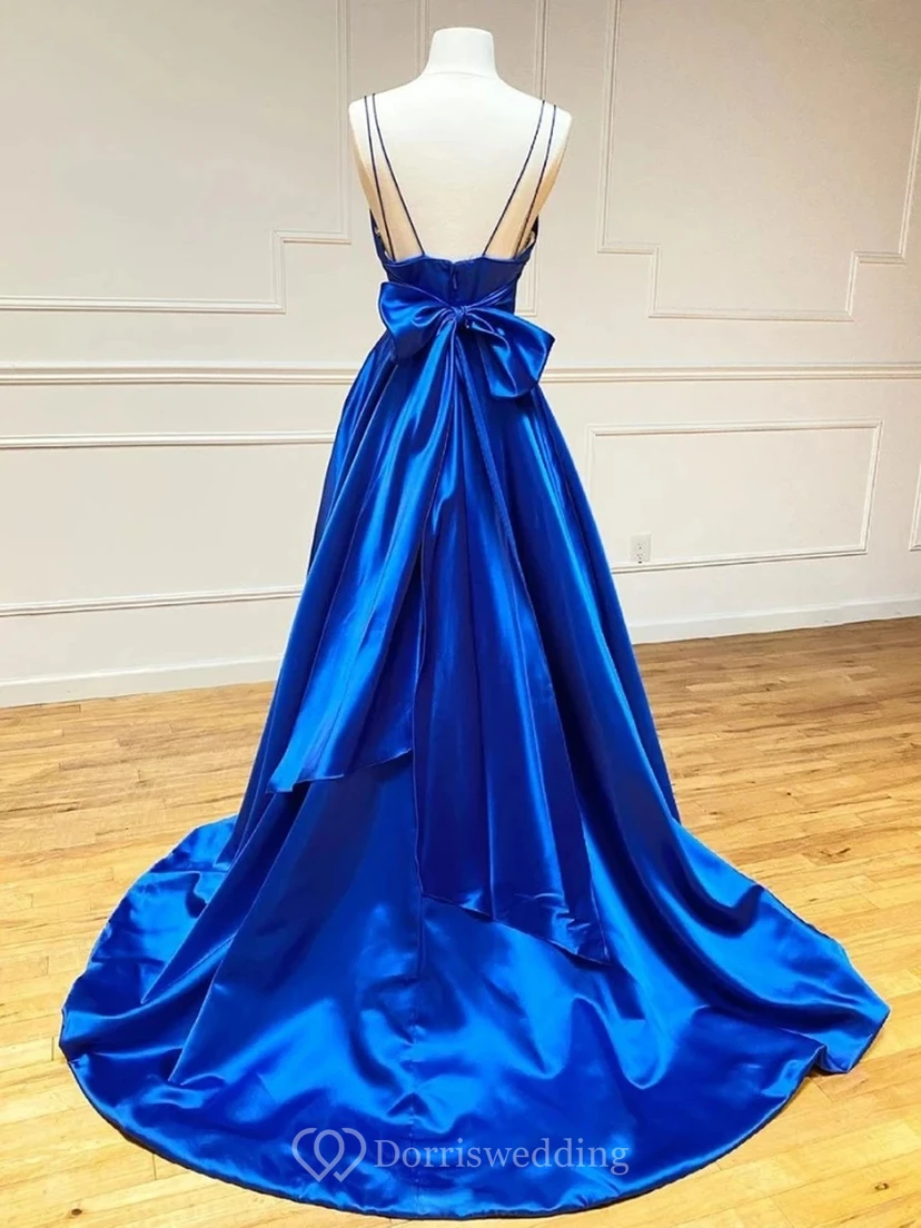 Romantisches, ärmelloses, bodenlanges A-Linien-Abendkleid mit Satinträgern und Schleife view 2