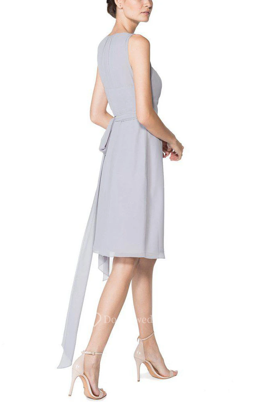 V-neck Sleeveless Chiffon Short Dress with Sash view 2