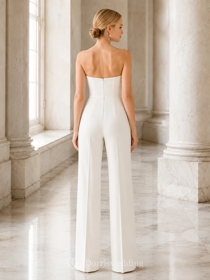 Combinaison de mariée minimaliste en satin, bustier cœur, longueur au sol view 2