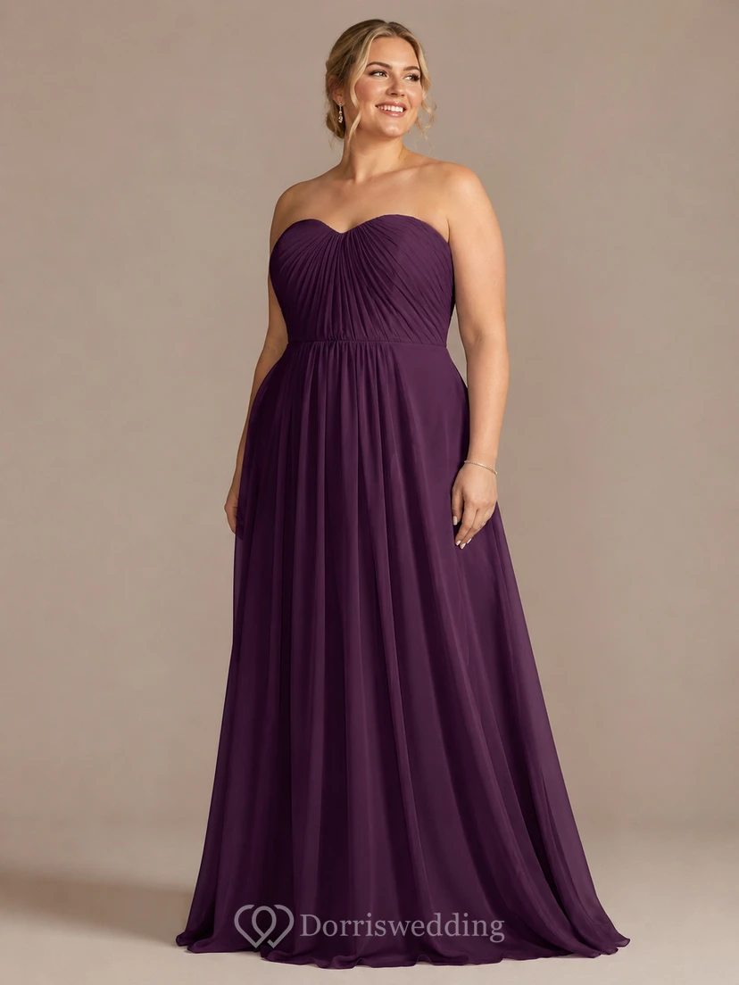 Sweetheart Pleated Chiffon A-line Gown With Zipper Back view 5