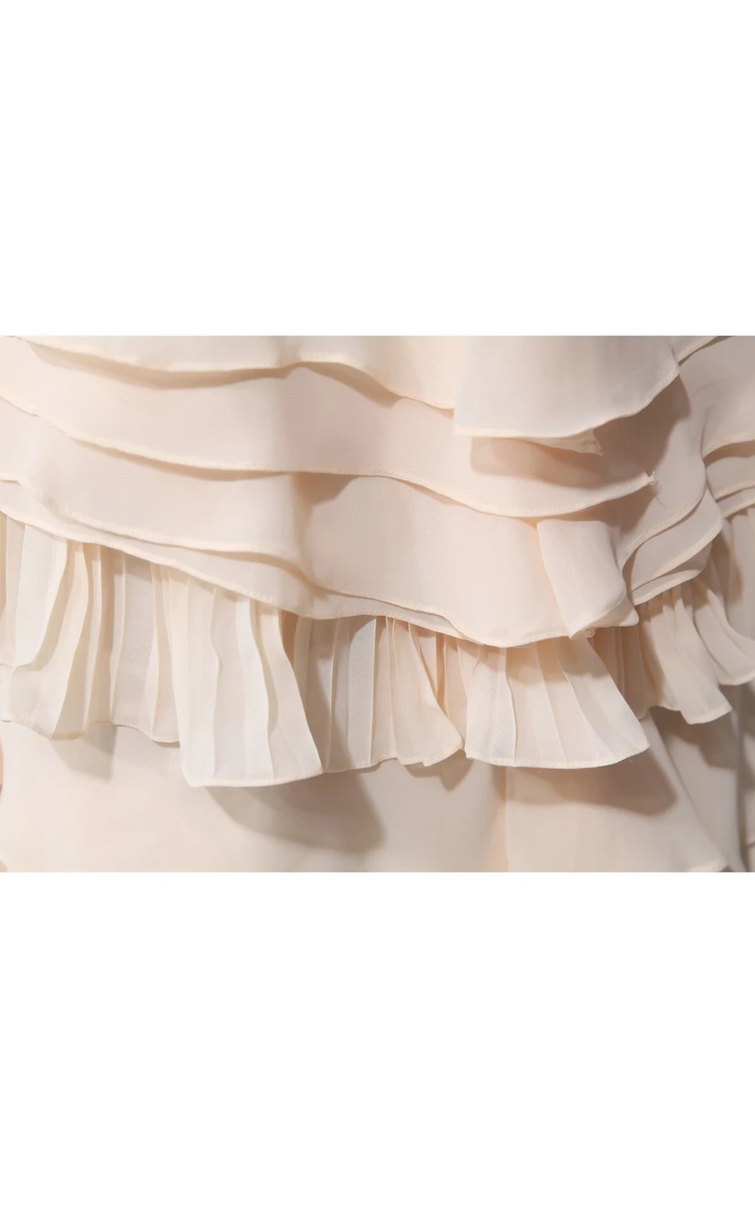 Sleeveless Chiffon A-Line Ruched Tiers and Gown With Peplum view 6