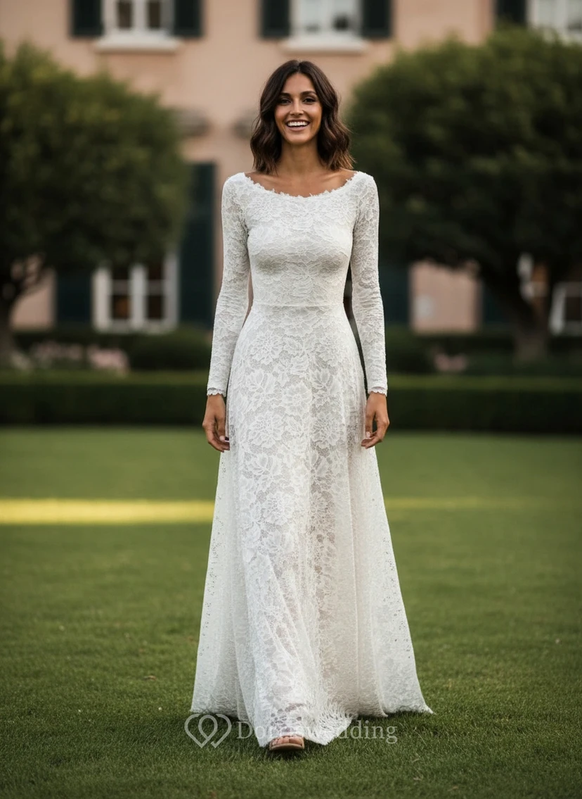 Vestido de novia minimalista de encaje estilo boho view 4