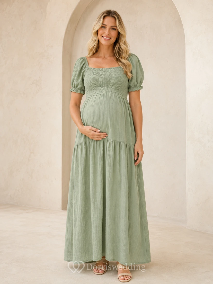 Robe de campagne longue à volants et col carré Sage Maternity