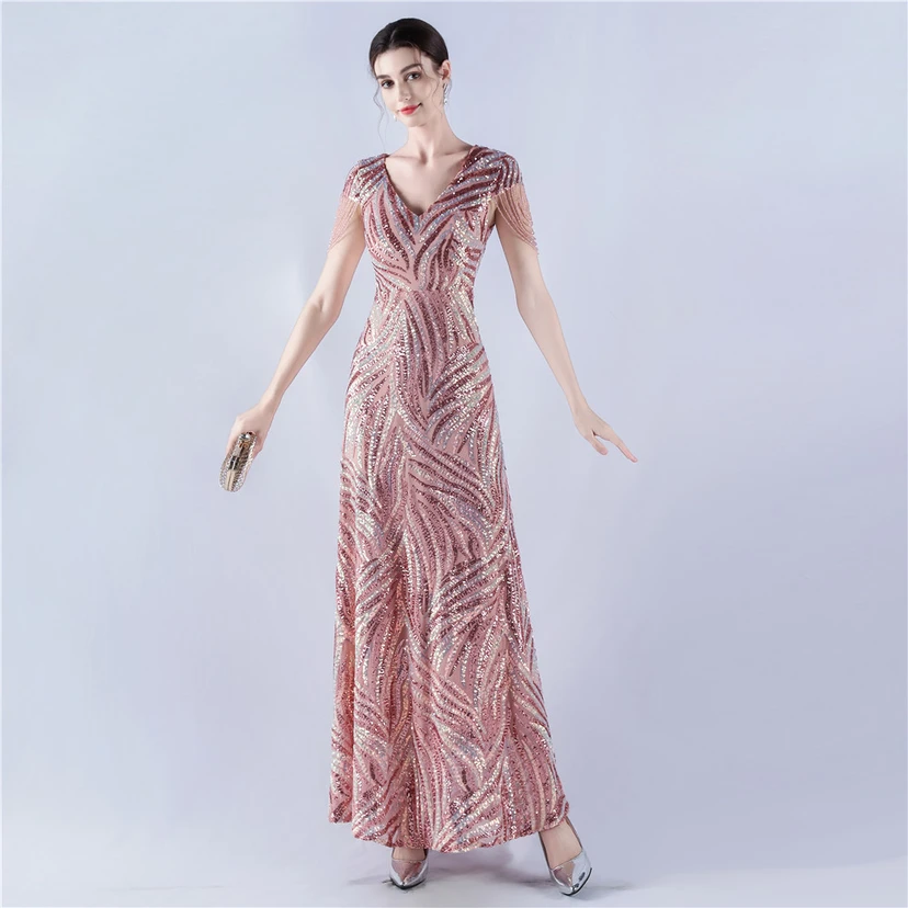 A-Line Big Swing Dress Skirt Encrypted Sequined Craft Beaded Evening Dress view 15