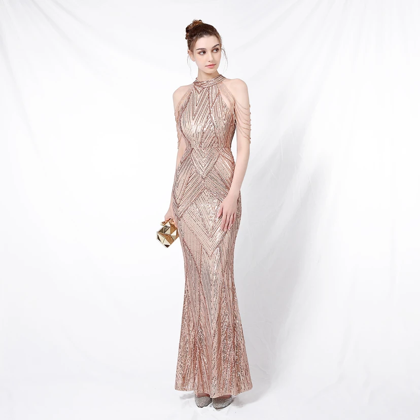 Robe de soirée élégante à col halter et sequins, allure de reine, style banquet, longue robe de soirée sirène à sequins, style star, glamour et décontracté. view 33