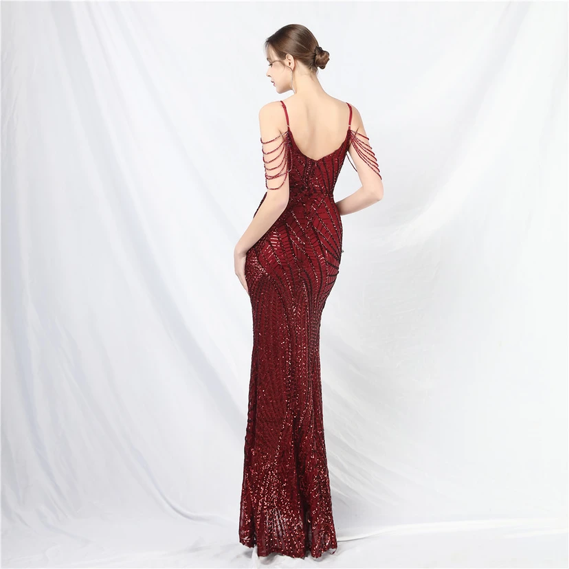 Robe de soirée ultra-résistante à rayures perlées et sequins view 25