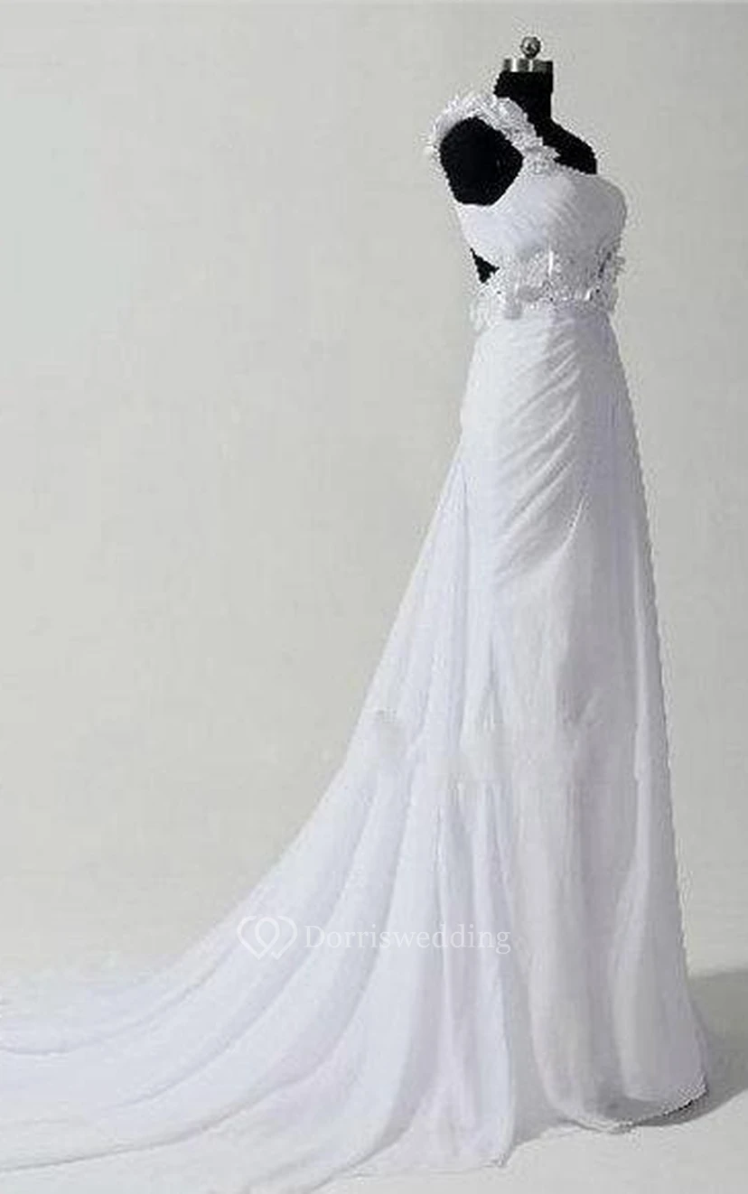 Robe sirène asymétrique sans manches à une épaule, longueur genou, ornée de fleurs et de fermeture éclair, en mousseline de soie. view 3