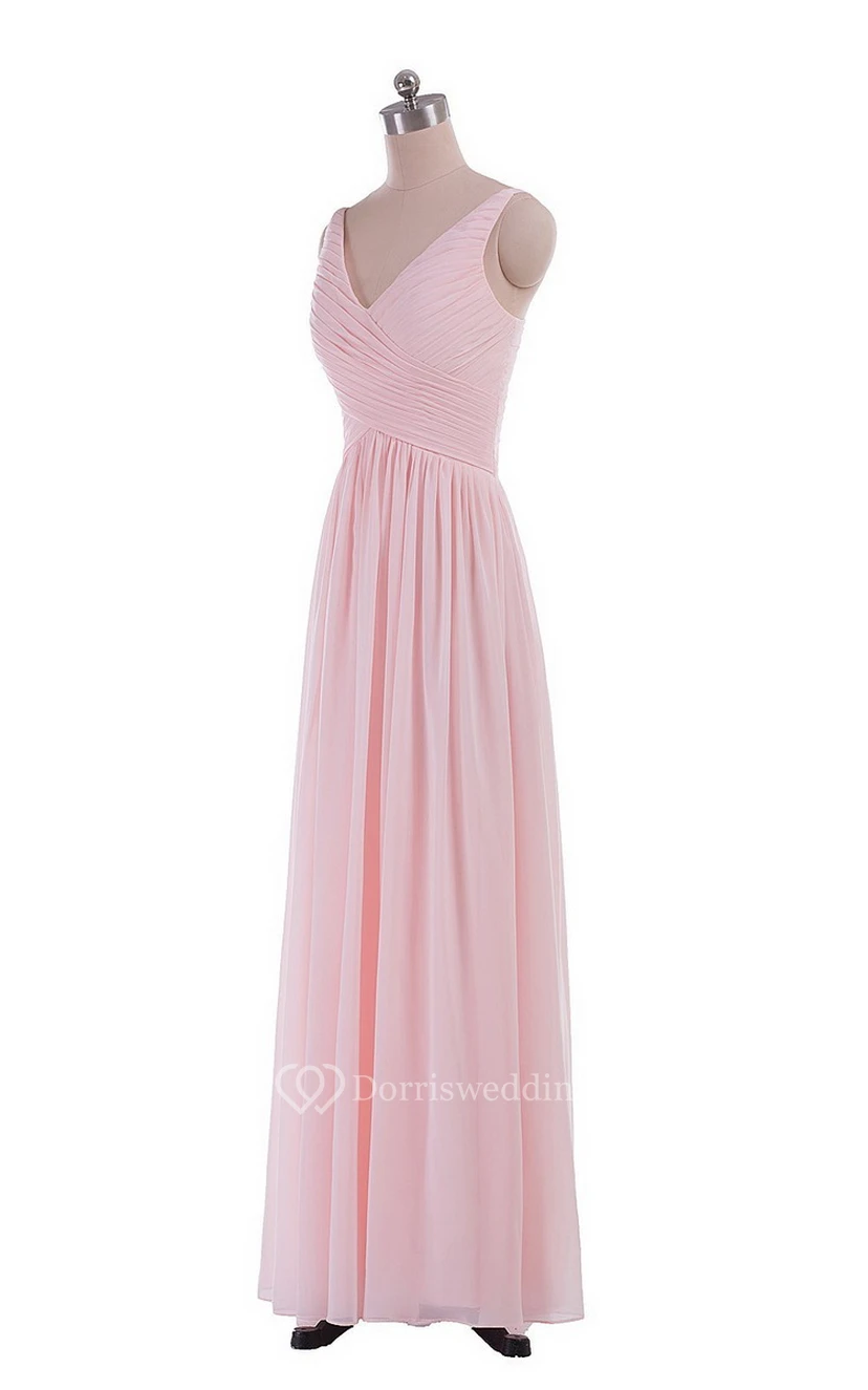 Sleeveless V-neck Chiffon Dress With Crisscross Ruching view 6