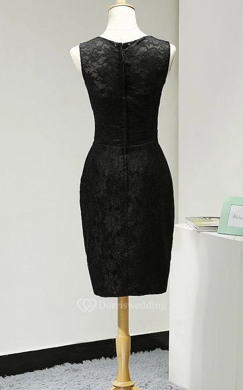 Scoop Neckline Sleeveless Sheath Lace Knee Length Dress view 2