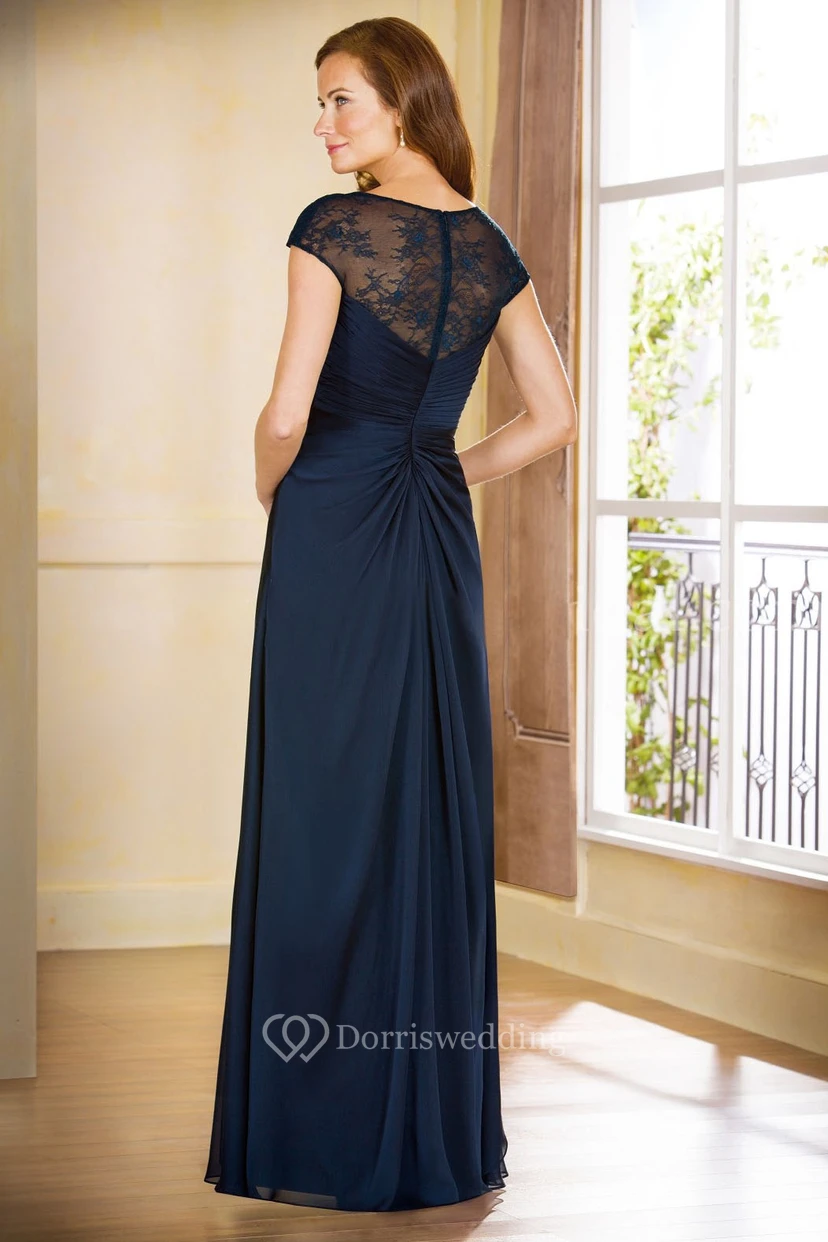 Cap-Sleeved V-Neck A-Line Gown With Crisscross Ruches view 2