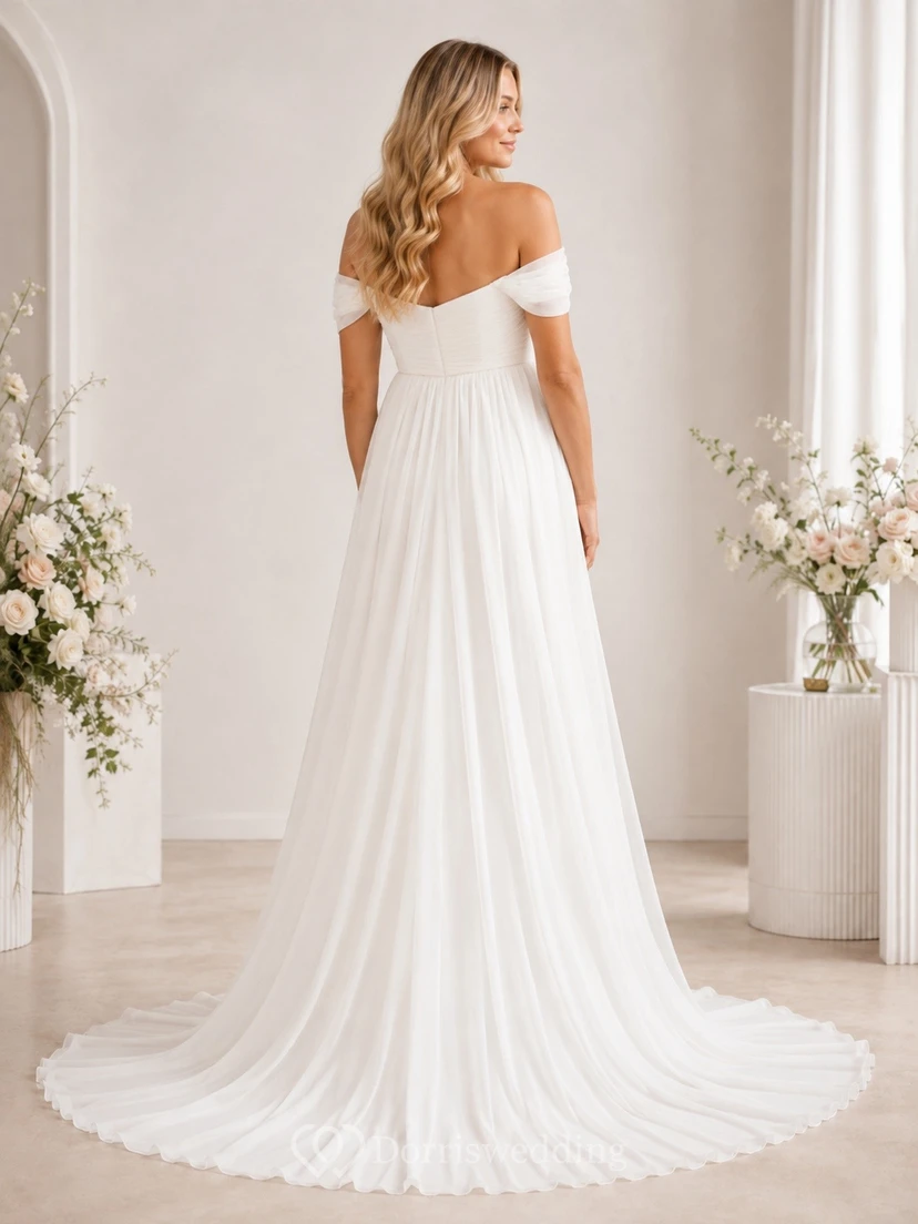 Maternity Empire Off-shoulder Chiffon A-line Sweep Train Formal Gown view 2