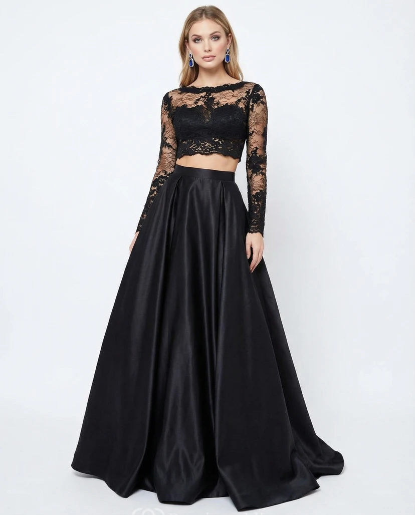 Bateau Neck Satin Ball Gown with Sleeves