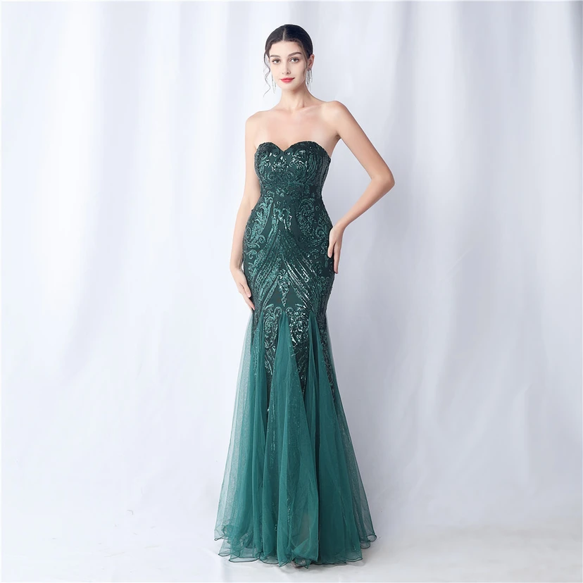 Positionierung Blumenschnitt Netz Pailletten Hochzeitsdinner Toast Party Abendkleid view 65