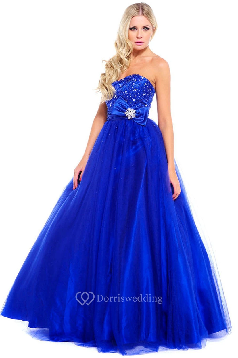 Ball Gown Beaded Sleeveless Sweetheart Tulle Prom Dress