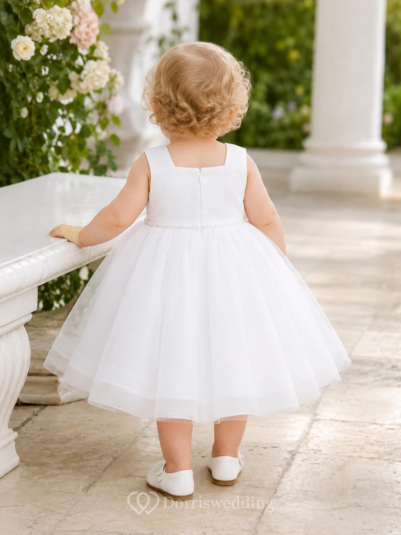Square Neck Baptism Dress A-Line Tulle Lace Sleeveless Full Skirt view 2