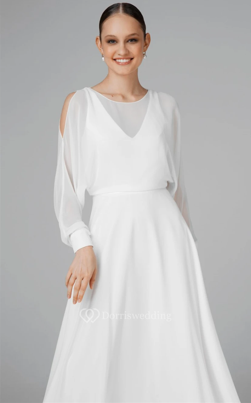 Lässiges A-Linien-Chiffon-Brautkleid mit U-Boot-Schleppe view 3