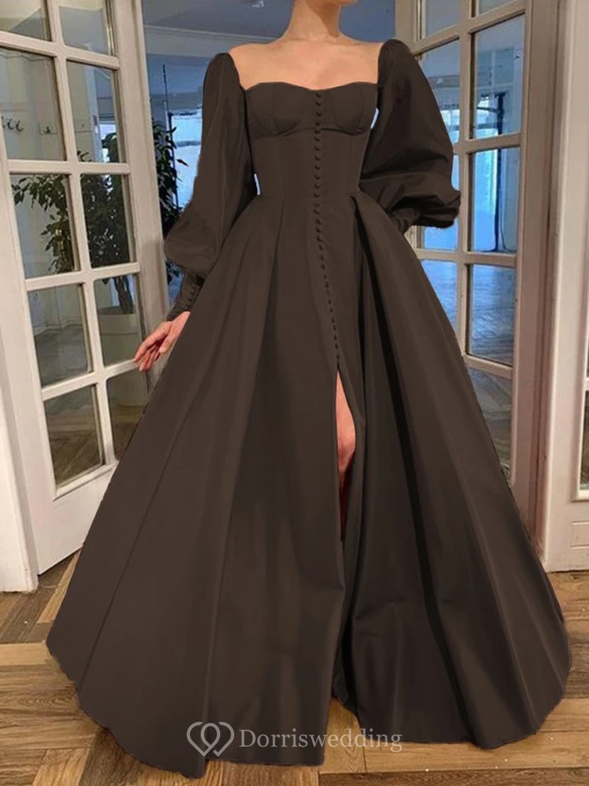 Elegantes Kleid im Vintage-Stil mit langen Puffärmeln, Empire-Stil und Schlitz vorne view 9