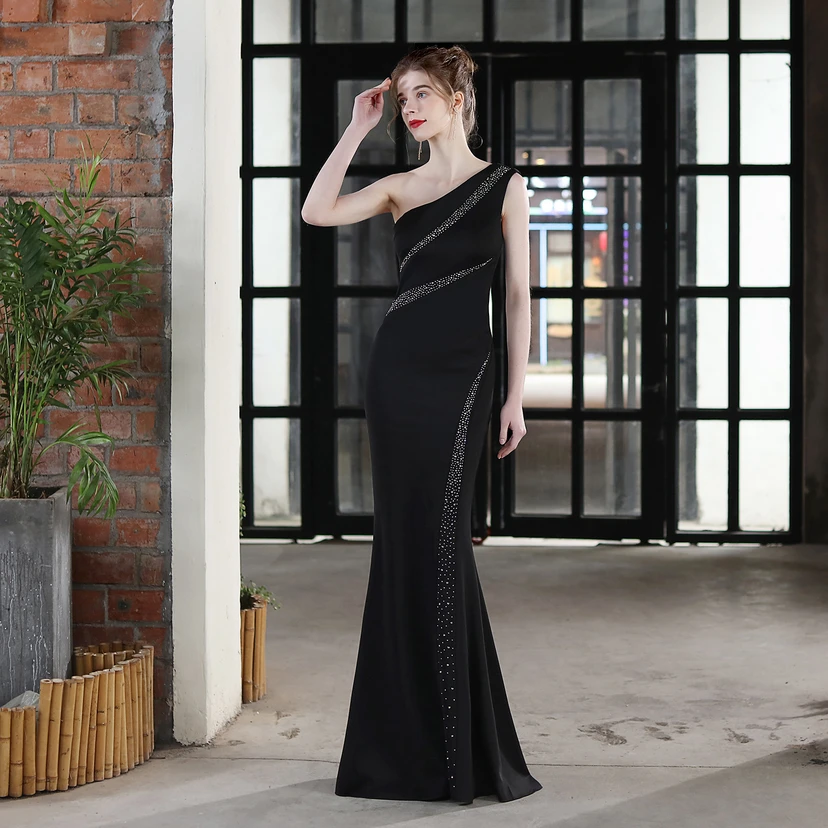Toast Dress Bride Long One-Shoulder Thank-You Banquet Slim Fishtail Skirt Wedding Car Model Exhibition Dress view 3