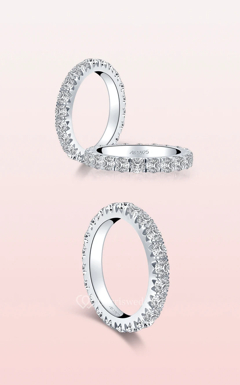 Round Cut Side Stones Rhinestone 925 Silver Wedding Rings view 2