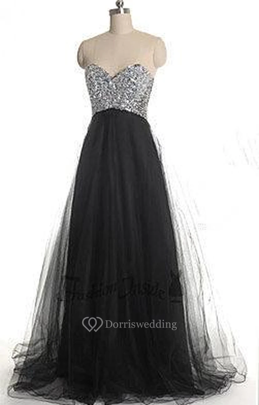 Glamorous Sweetheart Sleeveless Tulle Prom Dress With Sequins