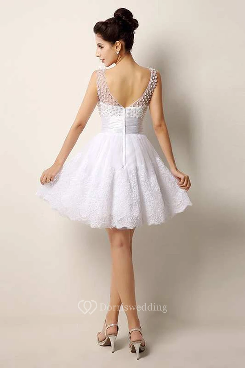 Strapless Scoop Neck Ruched Short Lace Dress view 2