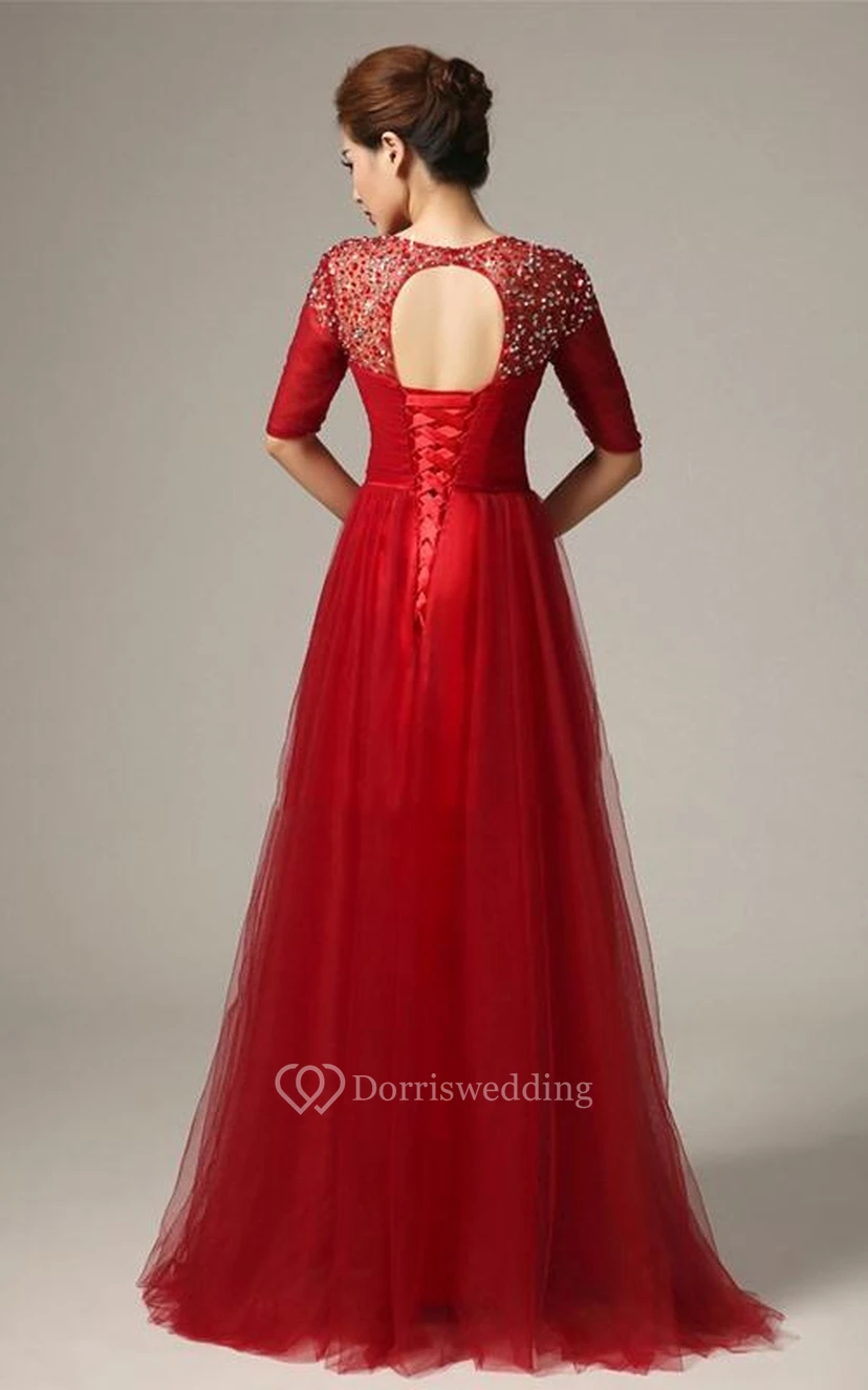 Stunning See-Through Neck Beading A-Line Prom Dress view 5