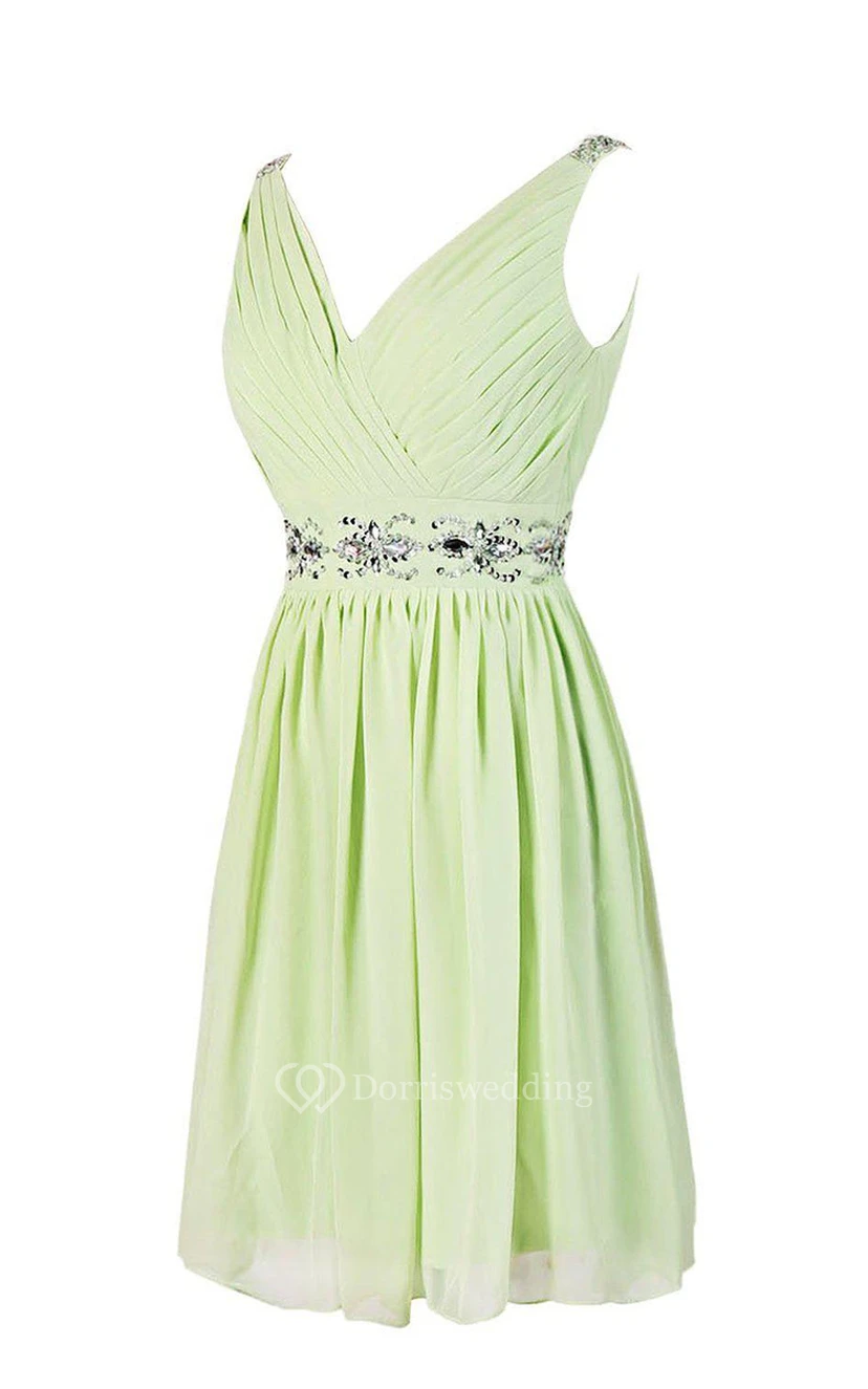 Amazing Sleeveless Chiffon Short Dress With Beaded Waist view 2