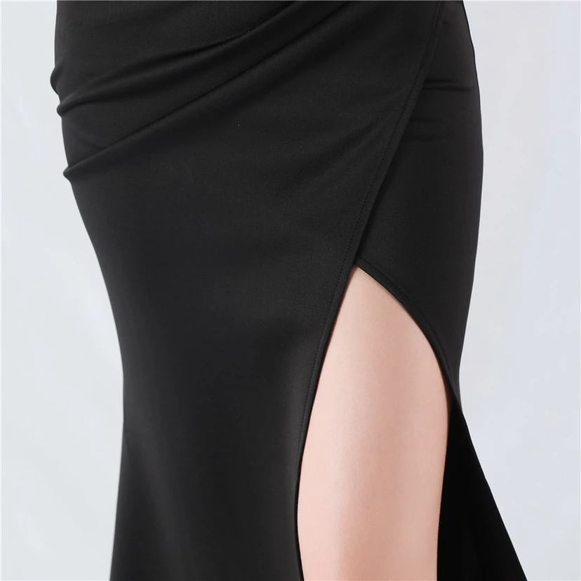 Robe de soirée classique asymétrique en satin à queue de poisson view 10