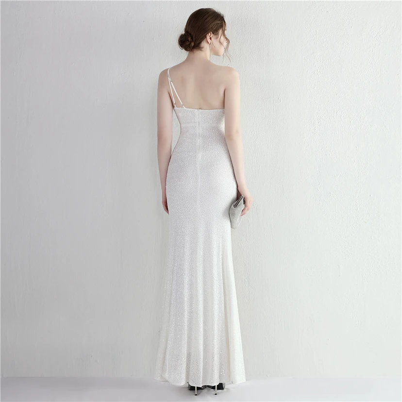 Sequined One-Shoulder Celebrity Cold Banquet Slit Long Sequin Aura Queen Dinner Fishtail Dress view 75