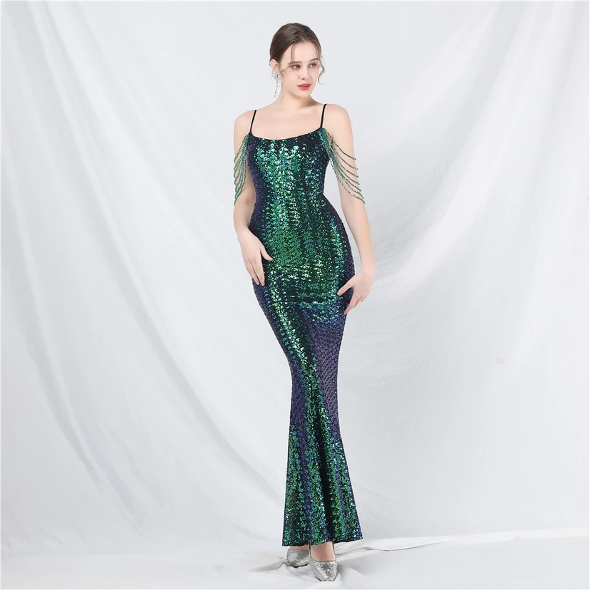 Robe de soirée longue à sequins et perles fantaisie view 38