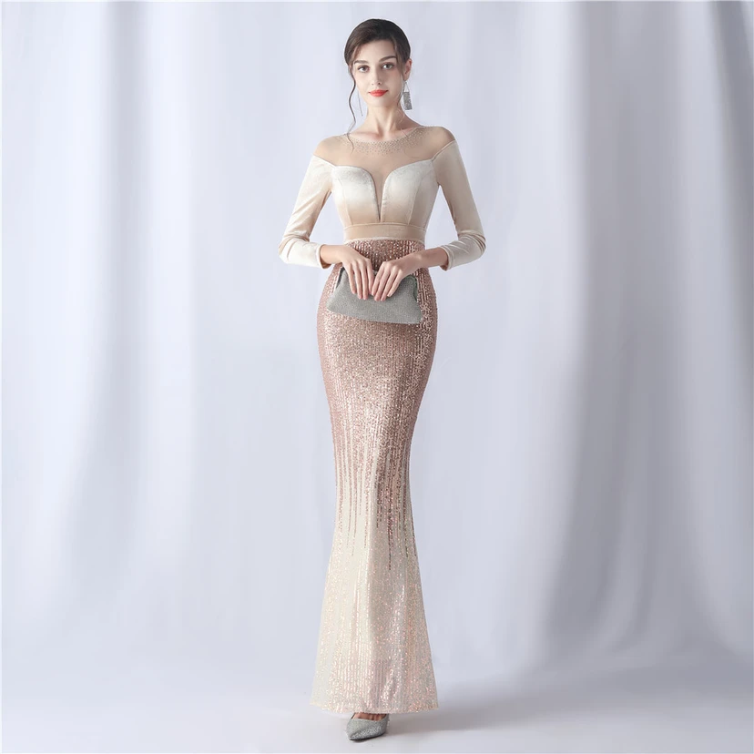 Long-Sleeved Fishtail Evening Dress High-End Atmosphere Elegant Banquet Temperament Velvet Aura Queen view 39