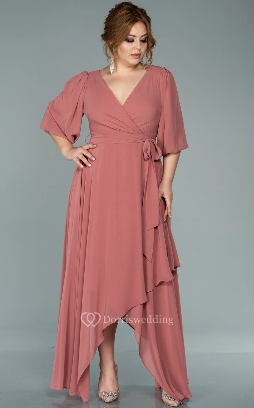 V-neck Half-sleeve Chiffon Empire Petal A-line Formal Plus Size Dress view 11